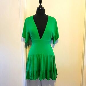 Green Deep V Neck Mini Dress